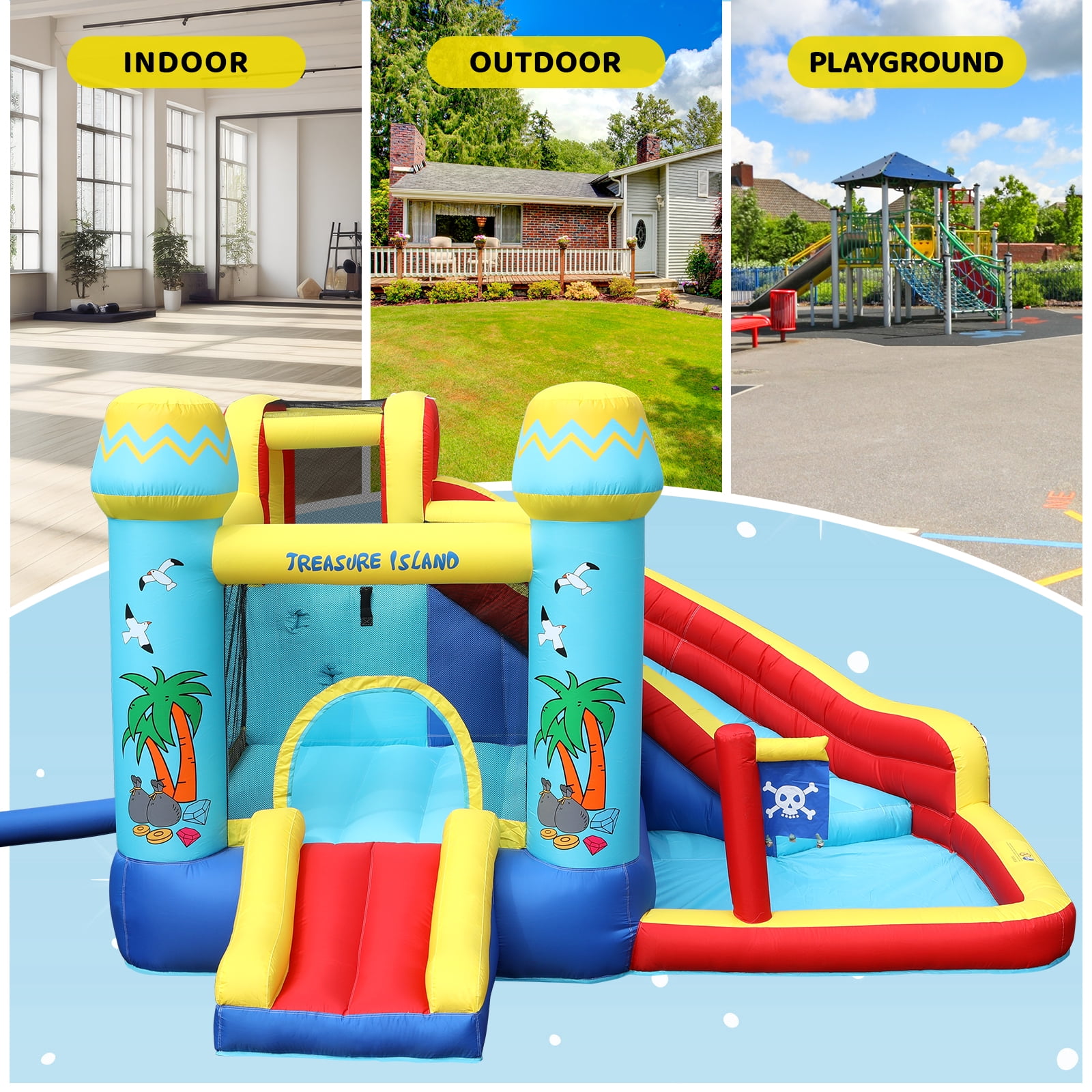Pirecart Inflatable Bounce House, Inflatable Water Slide for Kids with Splash Pool, Bouncing Area, Climbing Wall and 450W Blower