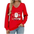 thumbnail image 2 of asdoklhq Womens Fall Tops Women's Fashionable and Casual Loose Christmas V-neck Long Sleeved T-shirt Top Red 2X, 2 of 6