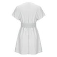 thumbnail image 4 of Robe à la Mode pour Femmes à Manches Courtes, Unie, à Col en V, avec Ceinture à la Taille, 4 of 6