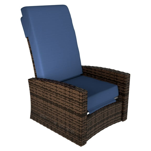 Outdoor Wicker Swivel Recliner Chair - 360° Rotating Patio Furniture with Lifting Footrest, Water-Resistant Cushions, Dark Blue