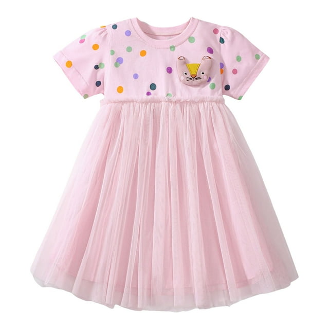 TJAZFJPA Robe Verte pour Fille Robe Décontractée en Coton pour Tout-Petite Appliqués en Carton Tunique à Manches Courtes Maillot Vêtements Robe pour Fille