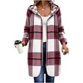 thumbnail image 7 of Gamivast Hooded Shacket for Women Plaid Flannel Long Sleeve Full Zip up Checkered Long Jacket Casual Lightweight Outerwear Fall Winter Essential Everyday Outfits Purple XXL, 7 of 7