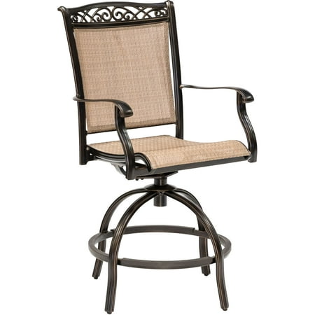 Hanover Fontana 9-Piece Counter-Height Outdoor Dining Set with 8 Sling Swivel Chairs and a 60-In. Square Cast-Top Table