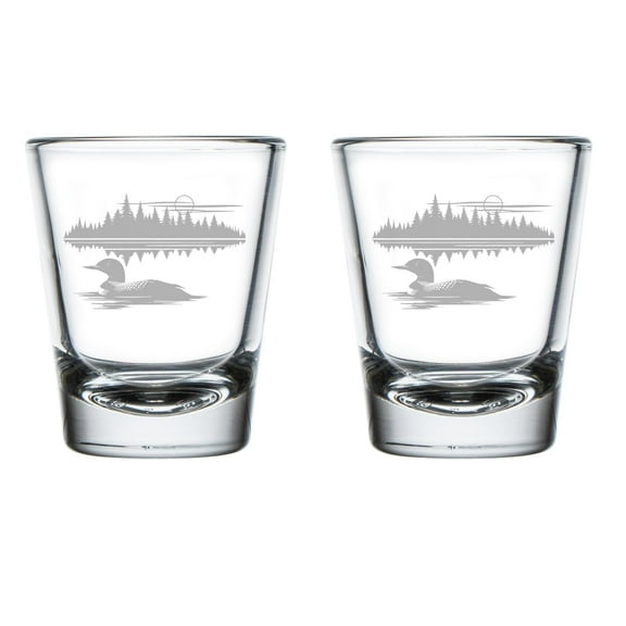 Set of 2 Shot Glasses 1.75oz Shot Glass Gift Lake Loon