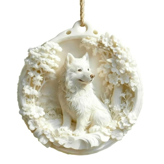Cheapark 3.15-Inch White Wolf King Acrylic Flat Ornament - Sleek Durable Christmas Decor, Festive Pendant for Home & Christmas Tree Display