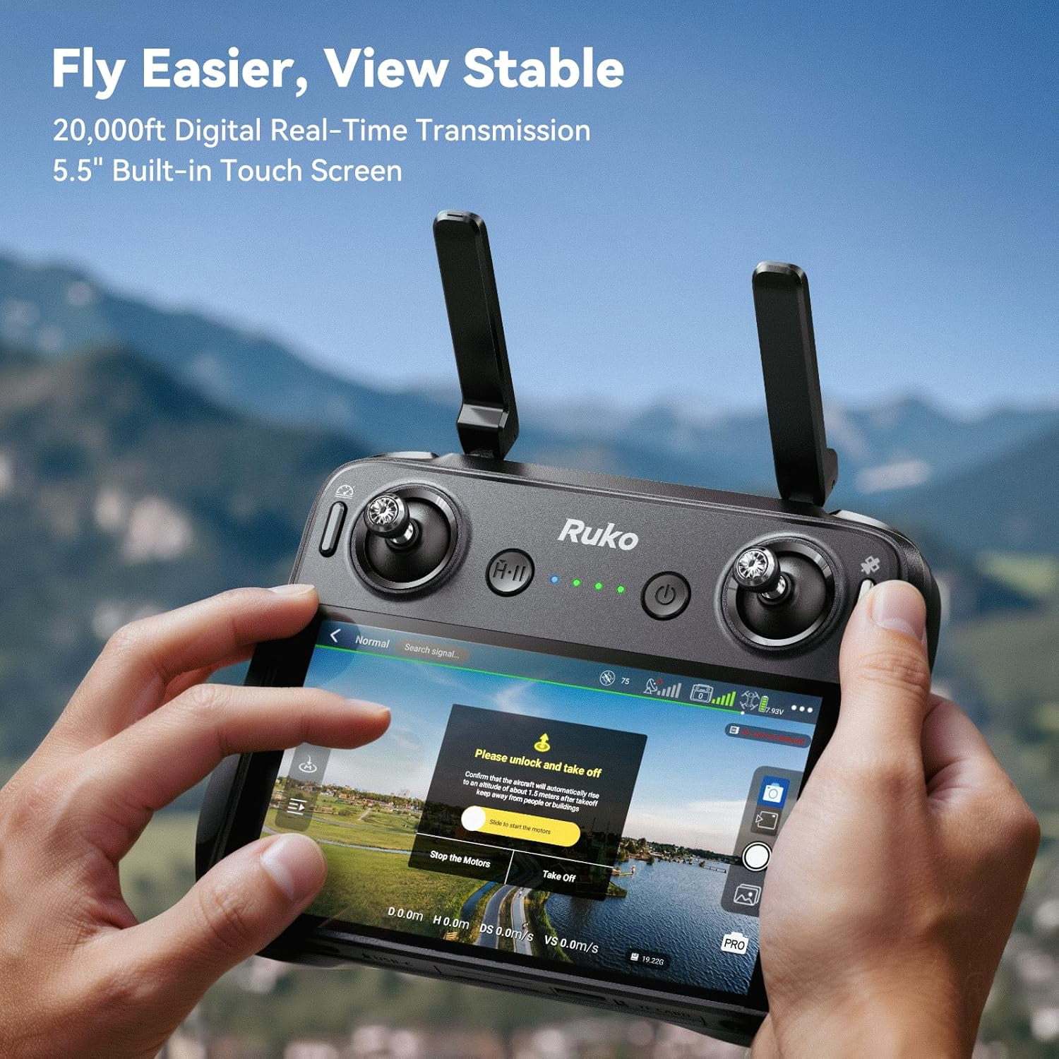 Ruko U11MINI 4K (RC3), Professional 8K Drone with 5.5" Screen Controller, Drones with Camera for Adults 4K Video, 3-Axis Gimbal, 20000ft FPV Transmission, Under 249g, Beginner (64-Min Flight)