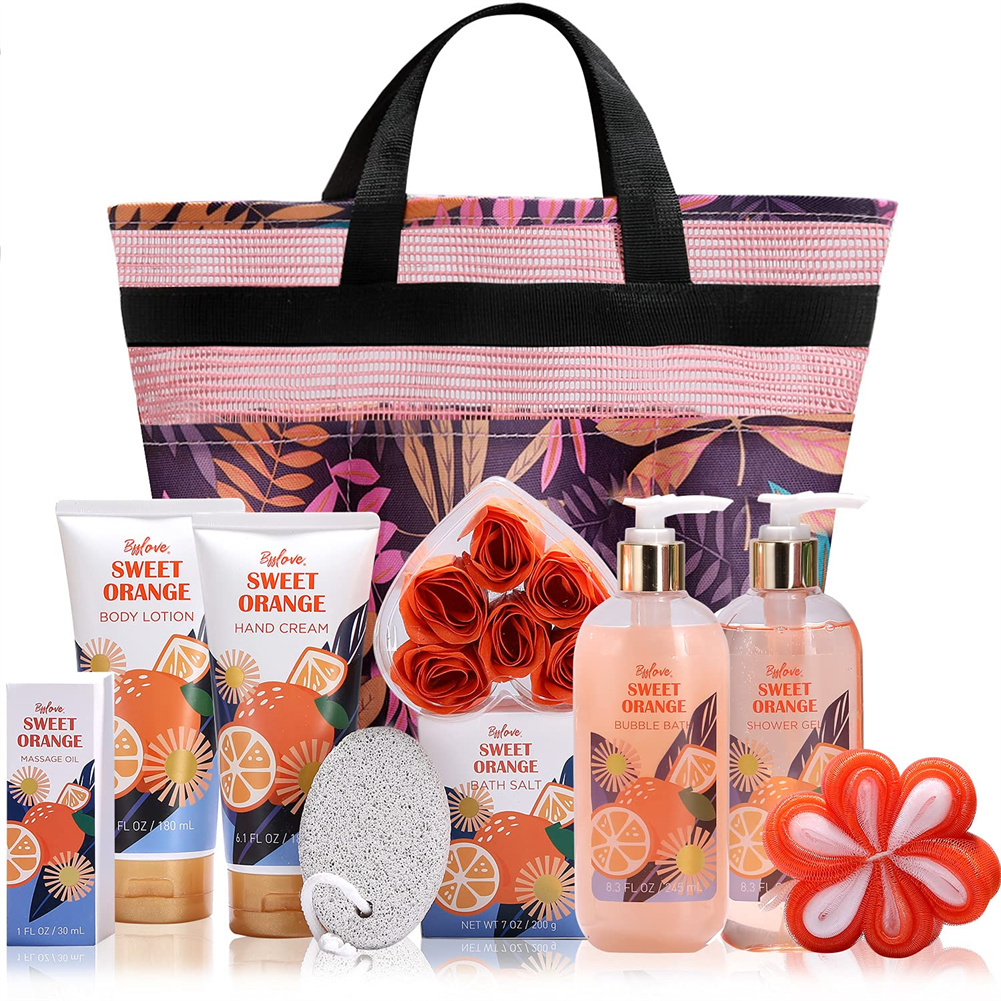 10pcs Women Sweet Orange Bath Spa Kits Gift Set Includes Bath Salt