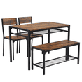 thumbnail image 4 of Tcbosik 4 Pieces Dining Table Set, 43.3" Kitchen Table with 2 Chairs, Bench with Storage Shelf, Breakfast Table Set with Metal Frame for Living Room, Space Saving, Rustic Brown, 4 of 6