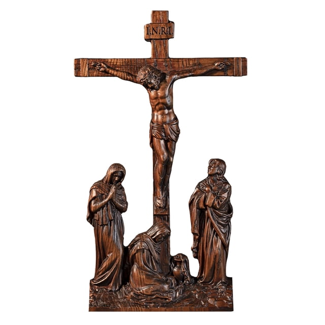 Crucifijo de pared BGCOPPER, cruz de pie, 35 cm, madera, Jesús INRI