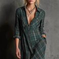 thumbnail image 2 of Fall Dresses for Women V Neck Casual Long Sleeve Button Down Shirt Plaid Shirt Wide Maxi Dress, 2 of 10