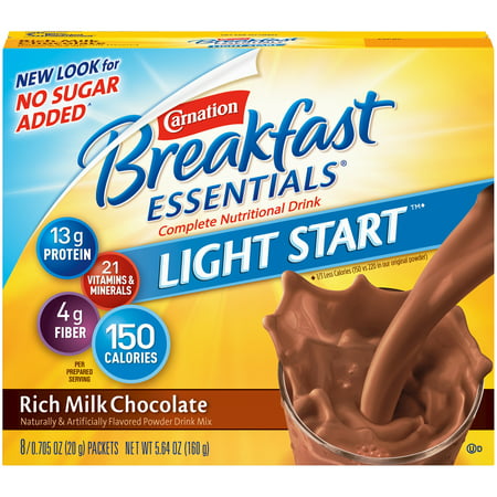 Carnation Breakfast Essentials Light Start Powder Drink Mix, Rich Milk Chocolate, 0.71 oz. Packets, 8