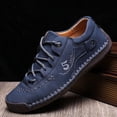thumbnail image 2 of Navy Blue Hand-Stitched Lace-Up Outdoor Casual Leather Shoes for Men, 2 of 5
