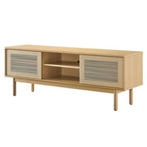 Media TV Stand Console Table, Tan Oak, Wood, Living Room Lounge Cafe Lobby Hospitality Restaurant, Modern Contemporary HB36182