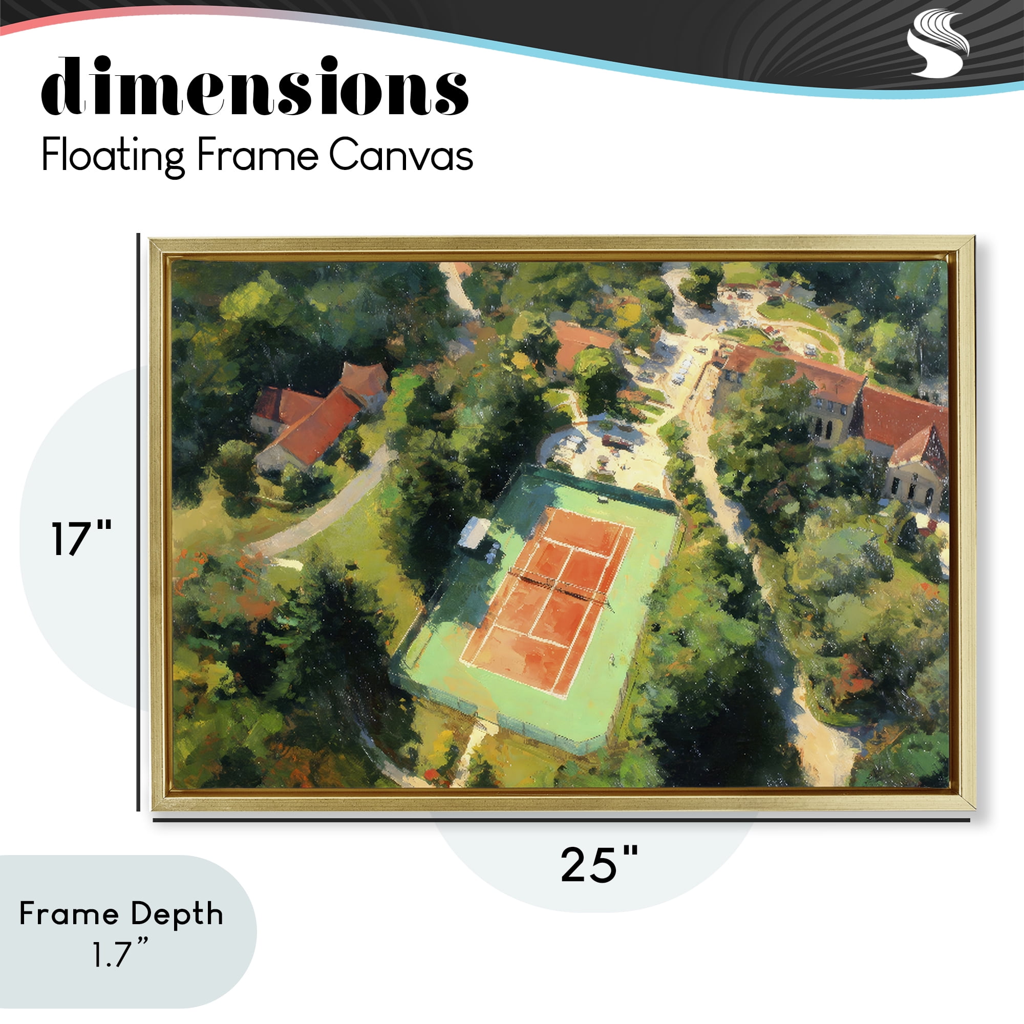Stupell Industries Aerial Tennis Court Park Gold Framed Floater Canvas Wall Art, design by Petal Prints Design