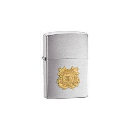 Zippo Pewter Emblem Black Crackle - Zippo 280CG Windproof Brushed Chrome Coast Guard Emblem Lighter