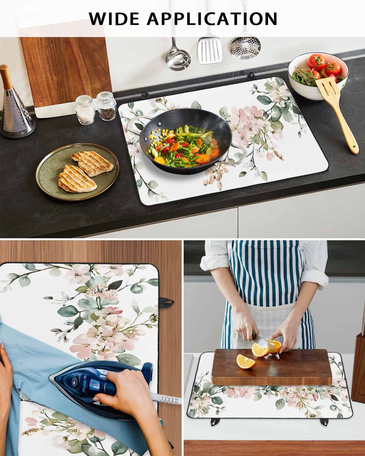 nqOlkjepod Large Induction Cooktop Protector Mat 36"x21", Eucalyptus Floral Stove Top Covers for Electric Stove, Vintage Spring Botanical Leaves Stove Burner Cover Mats, Glass Top Stove Cover