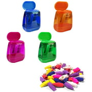 Pack of 54, Pencil Sharpeners with Pencil Erasers, SourceTon Double Holes Colored Pencil Sharpeners with lid and Pencil