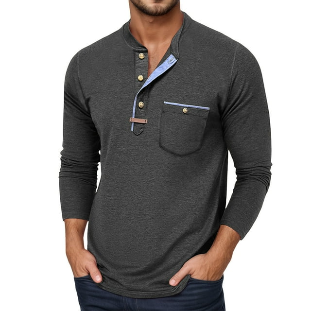 Men's Long Sleeve Button Down Casual Comfortable Relaxed Fit T-Shirt for Daily Home Outdoor Hiking Wear In Spring Summer Fall Seasons