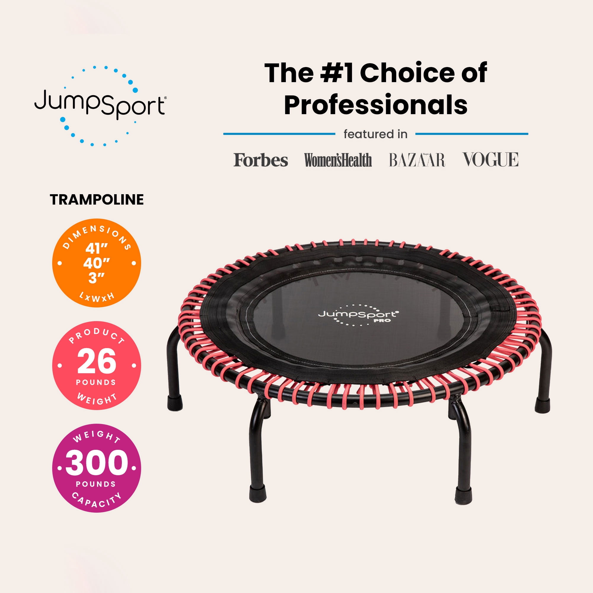 JumpSport 350 PRO 39 Inch Trampoline with Pink EnduroLast Elastic Cords