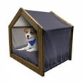 thumbnail image 1 of Navy Blue Pet House, Geometric Dotted Pattern Design with Abstract Ogee Shapes Grid Ornament Tile, Outdoor & Indoor Portable Dog Kennel with Pillow and Cover, 5 Sizes, Dark Blue Tan, by Ambesonne, 1 of 5