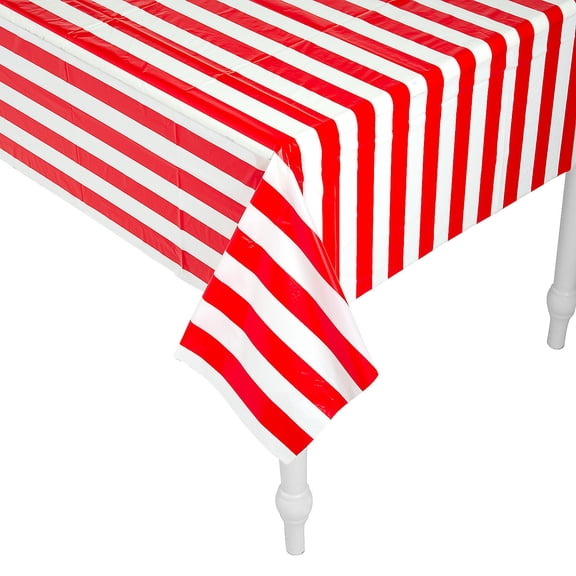 Red & White Stripe Plastic Tablecloth, Party Supplies, Party, 1 Pieces