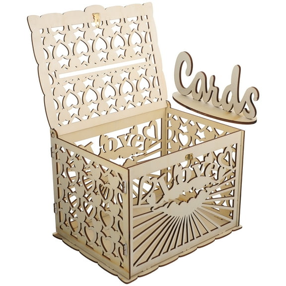 Hollow Wooden Wedding Card Box for Reception - Elegant Card Collecting Keepsake Box