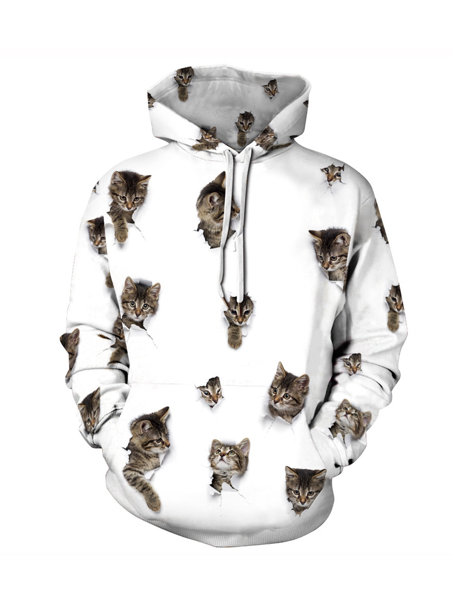 Space Galaxy Cat Mens Front Pouch Pocket Pullover Hoodie Sweatshirt Long Sleeves Pullover Tops