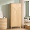 thumbnail image 6 of Ktaxon 2 Doors Fluted Wardrobe Armoire Closet with Hanging Rod, Wood Modern Drawer Shelf Elegant Oak Finish Closet with Metal Handles, Farmhouse to Mid Century Style, 6 of 11