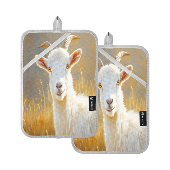 BZSMCE Pot Holder Oven Mitts Cooking baking Cute White Goat Painting Creative Pattern Size:7x9.8in