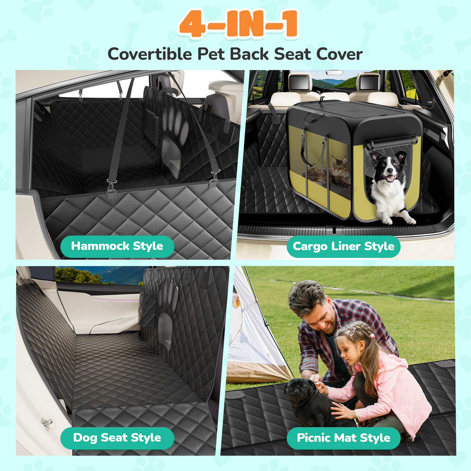 Lakwar Dog Car Seat Cover, Waterproof Hammock, Black photo 2