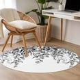 thumbnail image 4 of Eucalyptus Leaves Round Area Rug 4Ft Washable Circle Rugs for Bedroom Dining Room, Black Grey Summer Botanical Weeping Non-Slip Carpet Floor Mats Indoor Outdoor Carpet Runner Aesthetic Home Decor, 4 of 8