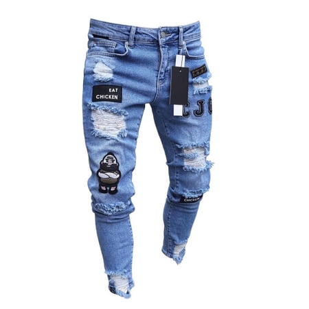 FeMereina Men's Ripped Skinny Jeans Stretch Frayed Biker Slim Fit Denim Pants Trousers