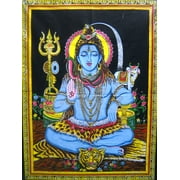 Crafts of India Lord Shiva sequins Cotton Wall Hanging Painting : Size 43"x30" Inches