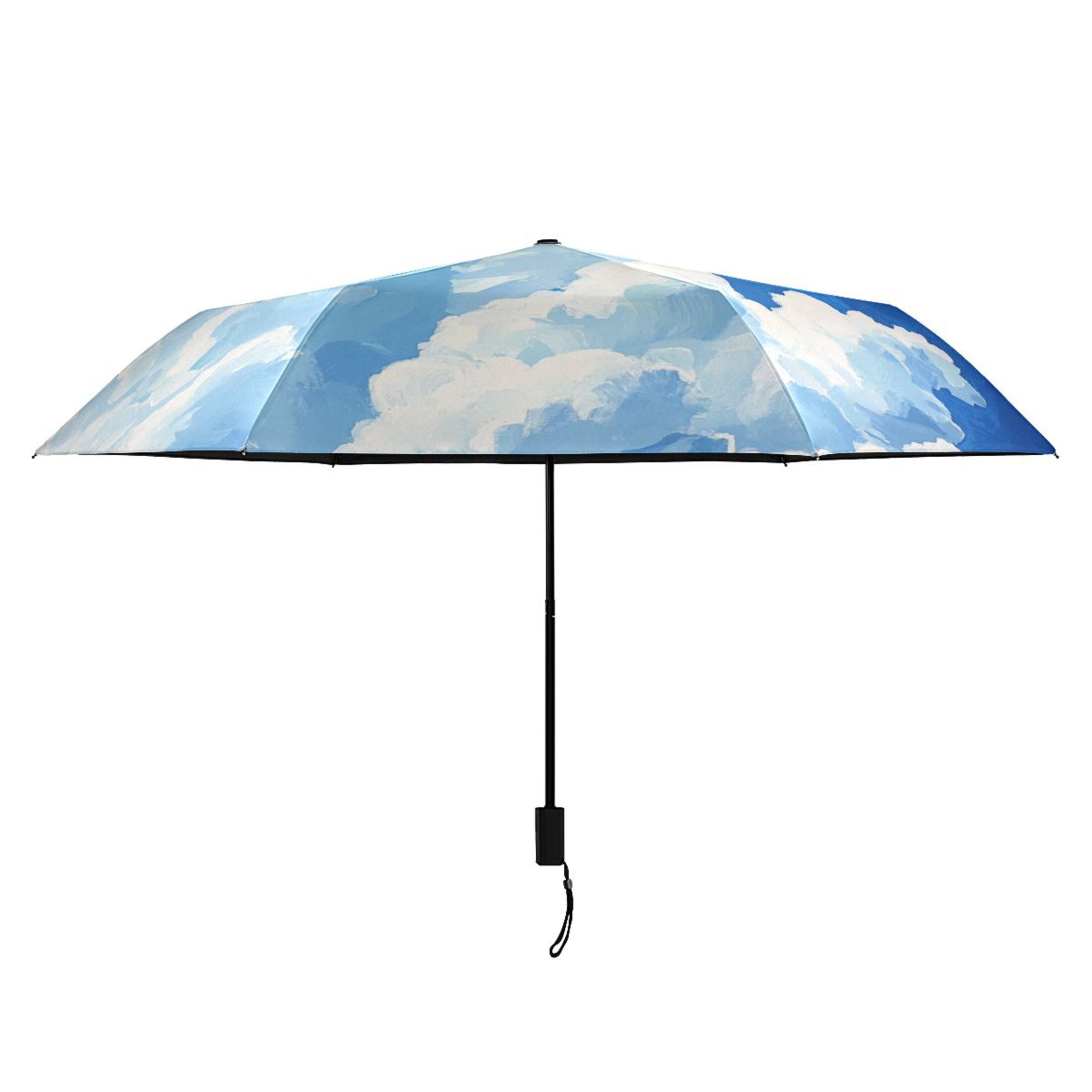 Plane Sky White Clouds Oil Painting All Weather Umbrella Triple Folding Parasol 6 Ribs UV Protection Portable