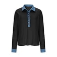 thumbnail image 4 of Women's Casual Long Sleeve Lapel Button Denim Accent Pullover Sweatshirt Top, 4 of 6
