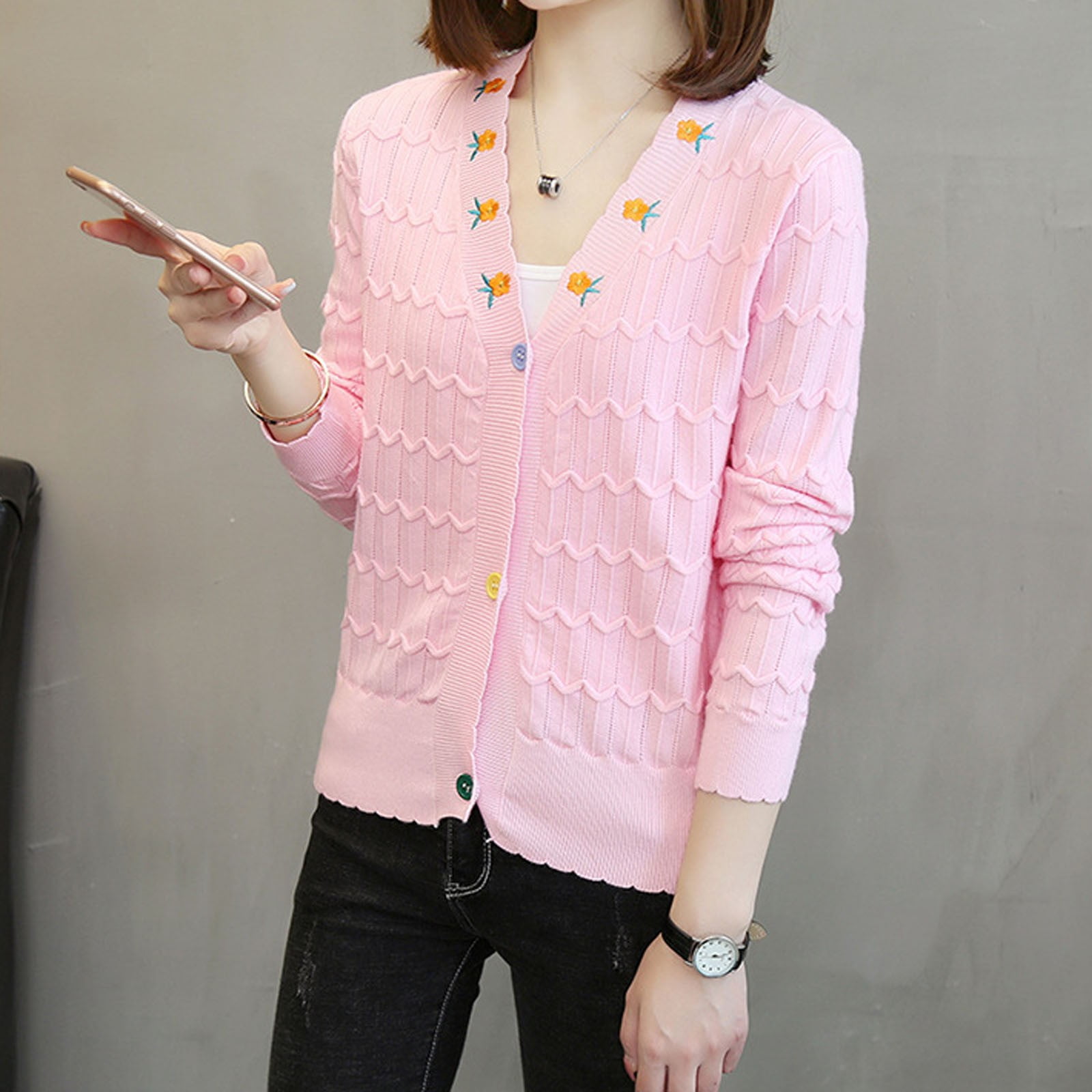 CAICJ98 Long Cardigan For Women Fall Women's Button Down 3/4 Sleeve V