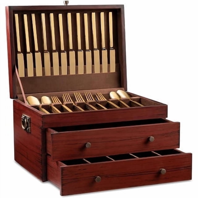 Royalty Art Fine Silverware Storage Box with Pull Out Drawer 15? x 11? Large Kitchen Counter Organizer for Flatware and Utensils Decorative Home Decor