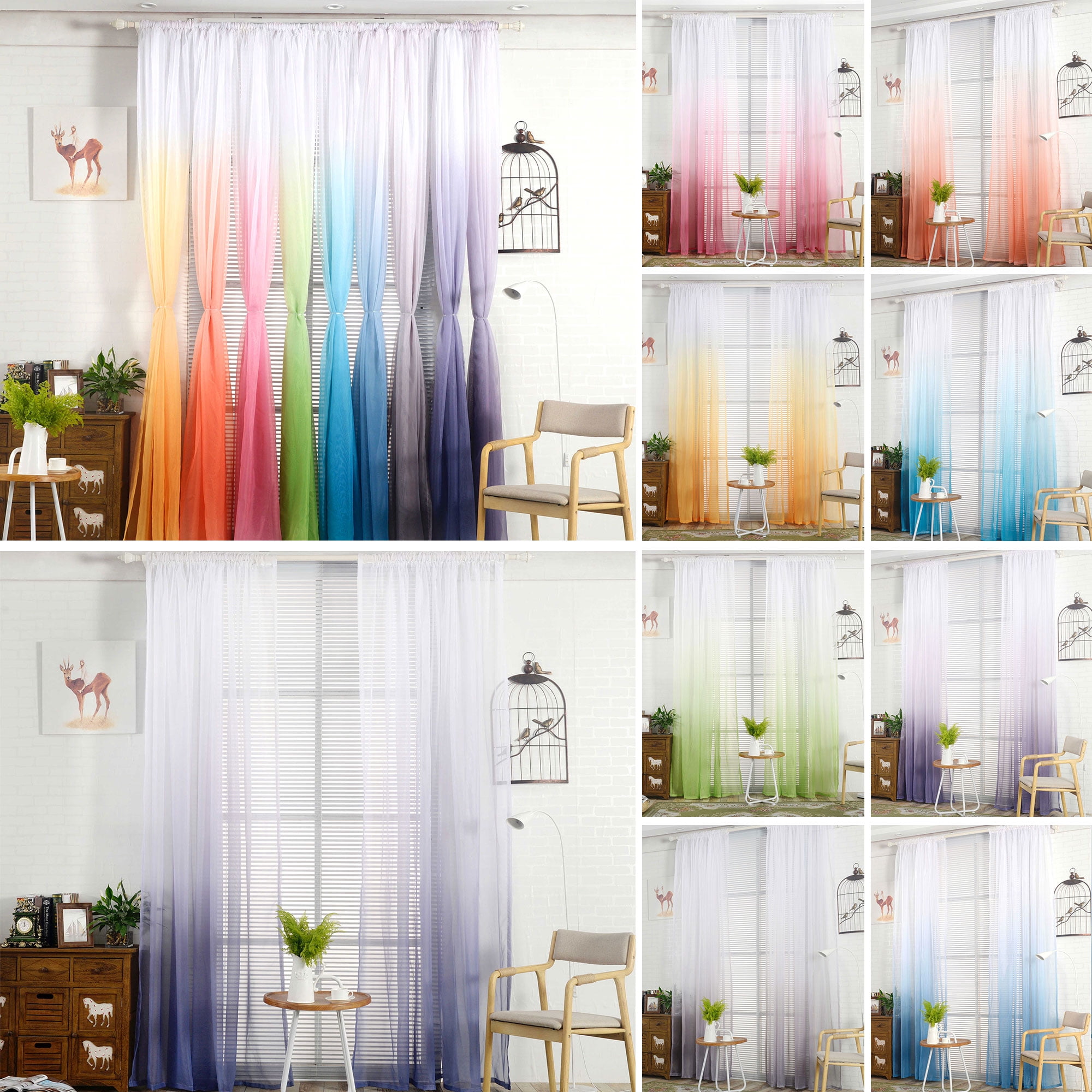 100x200cm Gradient Color Window Tulle Voile Curtain Panel Sheer,Rod Pocket Style 