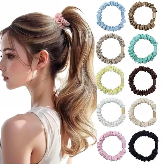 Satin Hair Ties No Damage for Thick Thin Hair, Satin Scrunchies Skinny Hair Elastic Bands Ponytail Holders, Multicolor