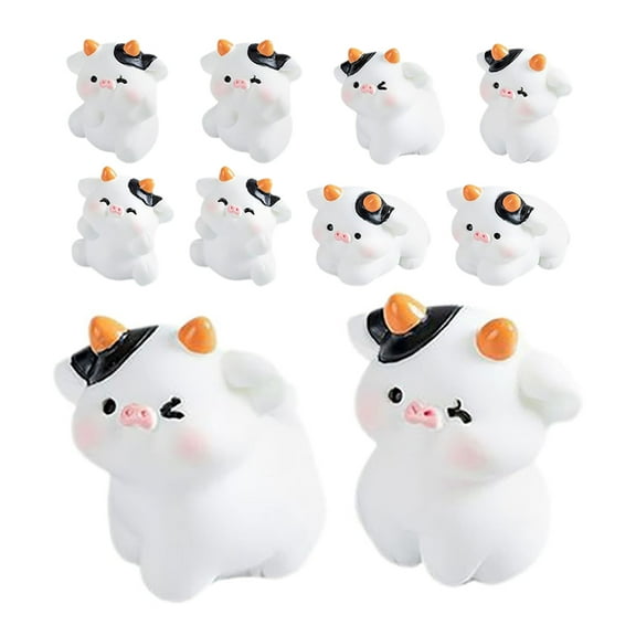OUNONA 10pcs Miniature Resin Cow Figures Mini Cattle Cake Toppers Farm Animal Fairy Garden Accessories for DIY Moss Landscape Terrarium Ornaments