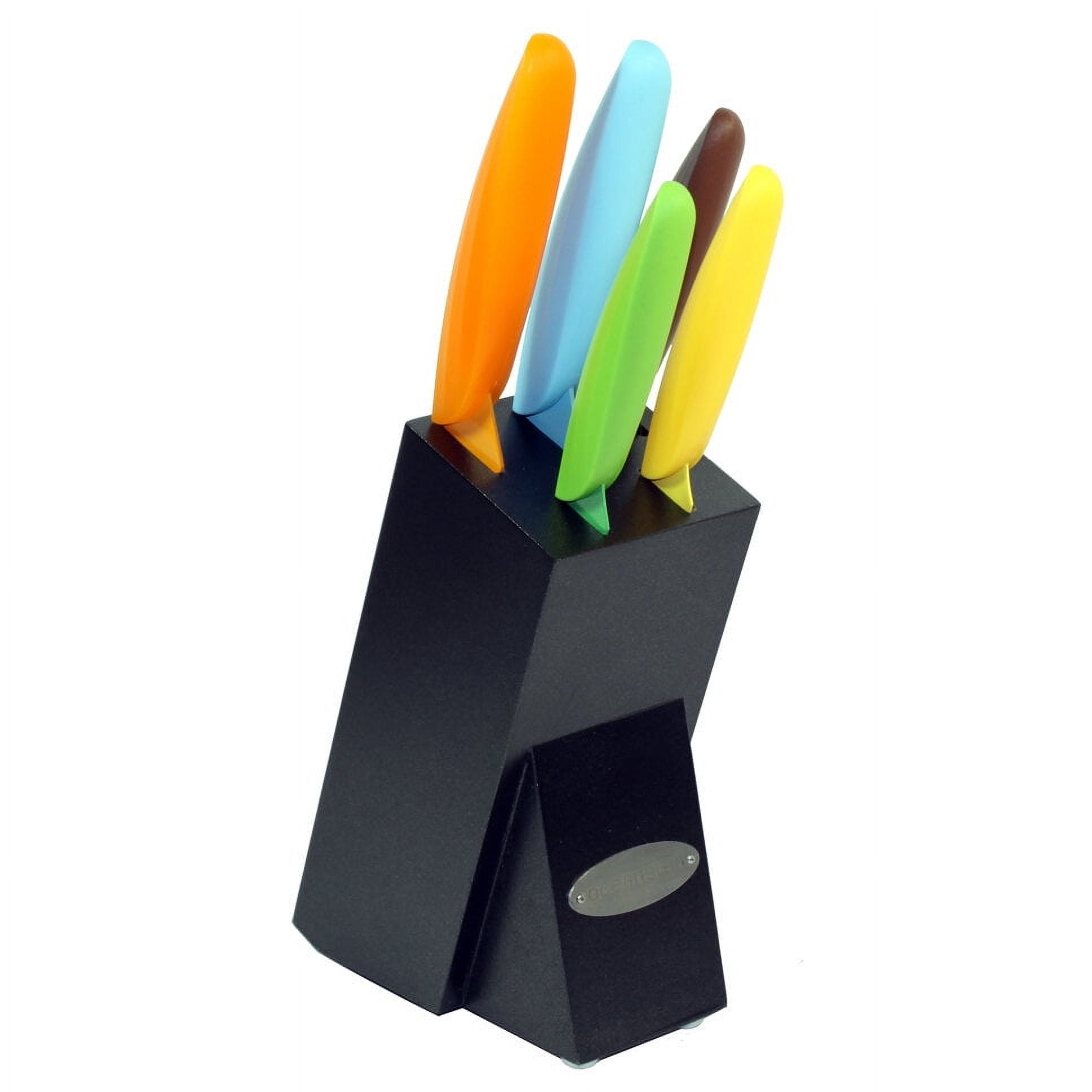 Oceanstar 6-Piece Non-Stick Coating Carbon Stainless Steel Knife Set with Hardwood Block, Elegant Black, 5.75 L x 3.25 W x 13.25 H inches