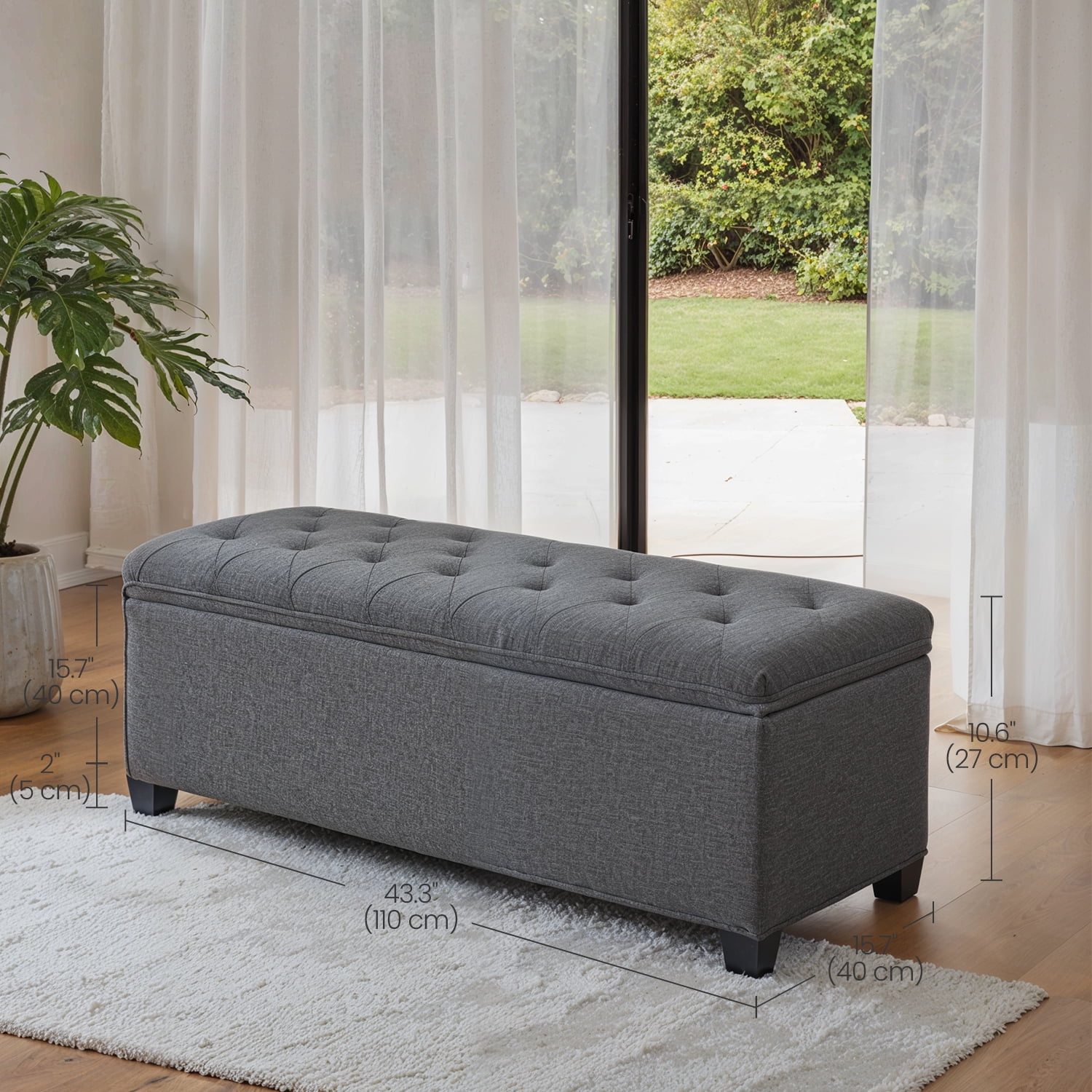 LEDREM Storage Ottoman Bench, 43" End of Bed Bench with Removable Cover, 660lb Capacity, for Living Room, Bedroom, Dark Gray