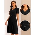 thumbnail image 2 of DARING DIVA V-Neck Short Sleeve Belted A-Line Pleated Dress S Black, 2 of 6