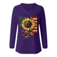 thumbnail image 5 of Bovemsi Women's Fashionable Casual V Neck Sunflower Print Long Sleeve Top T Shirt, Purple Summer Women's Long Sleeve T-Shirts, XL, 5 of 5