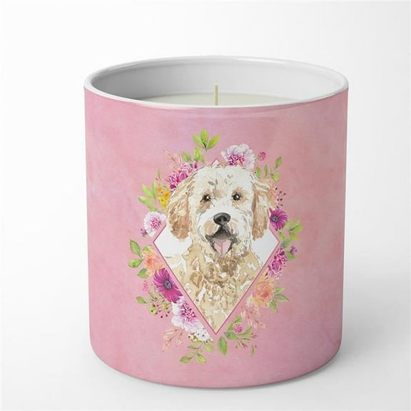 10 oz Goldendoodle Pink Flowers Decorative Soy Candle