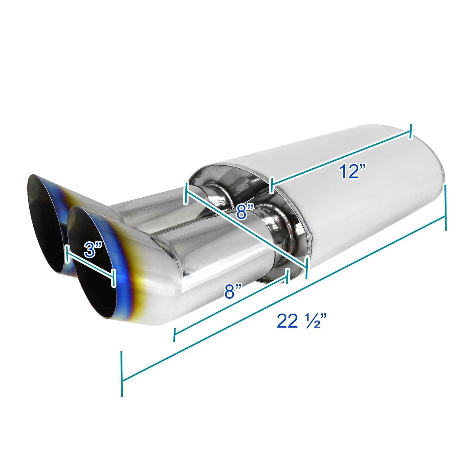 Spec-D Tuning Dual 3" Dtm Titanium Exhaust Muffler Fits select: 2000-2010 CHEVROLET IMPALA, 1997-2010 CHEVROLET MALIBU