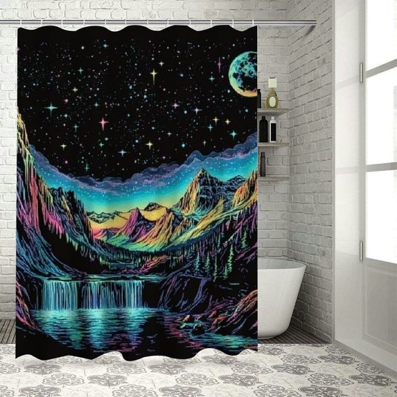 SHERONV Stars Theme Bathroom Decor Set with Hooks, Graphic Print Polyester Fabric Shower Curtain for Bathroom Decoration 36"x72
