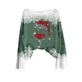 thumbnail image 4 of yardsong Women's Boho Tops Long Sleeve 2025 Christmas Sweaters Boat Neck Imitation Pullover Xmas Holiday Sweatshirt Green,XXL, 4 of 4