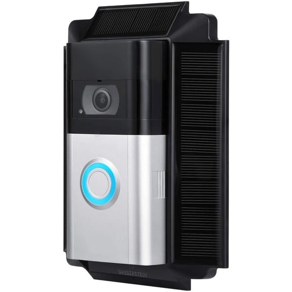 Wasserstein Solar Charger Mount Compatible with R.ing Video Doorbell 3, 3 Plus and 4, R.ing Doorbell Battery Plus and Pro (1 Pack, Black)