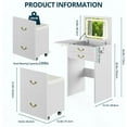 thumbnail image 5 of SELOOYE 3-in-1 Vanity with Flip Mirror & Lights, Fluted Compact Vanity Table with 3 Drawers, Storage Compartment and Rolling Stool, Modern Small Makeup Vanity for Bedroom, Powder Room, Solid White, 5 of 8